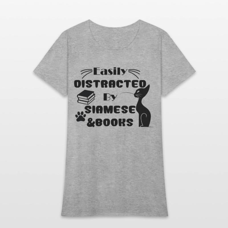 funny Easily Distracted By Cats And Books Siamese