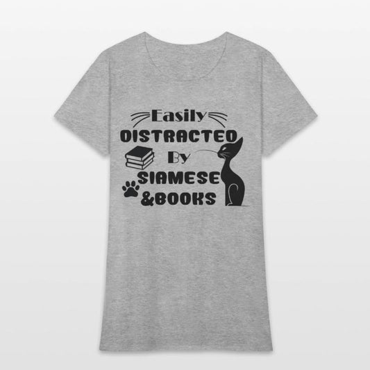 funny Easily Distracted By Cats And Books Siamese