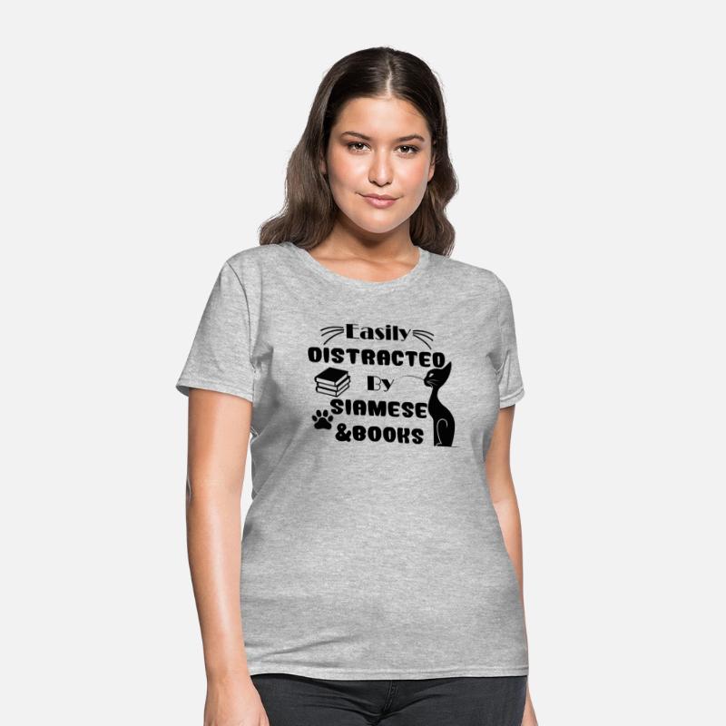 funny Easily Distracted By Cats And Books Siamese