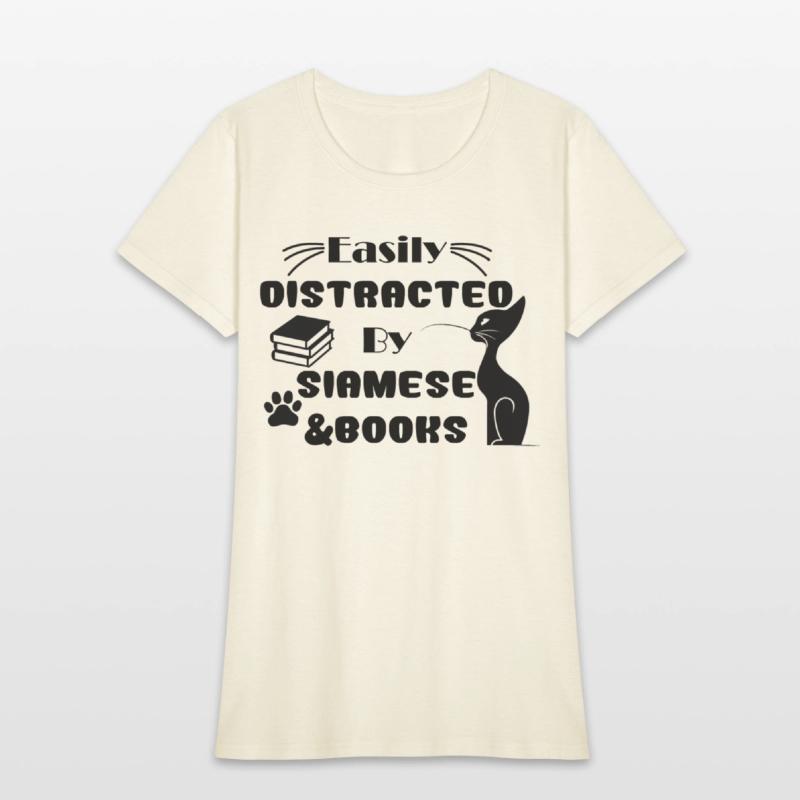 funny Easily Distracted By Cats And Books Siamese