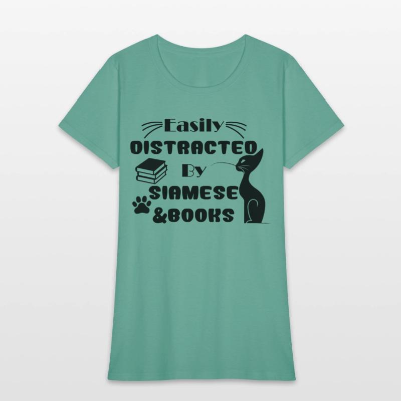 funny Easily Distracted By Cats And Books Siamese