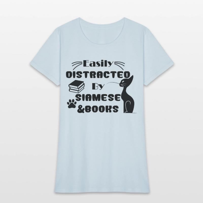 funny Easily Distracted By Cats And Books Siamese