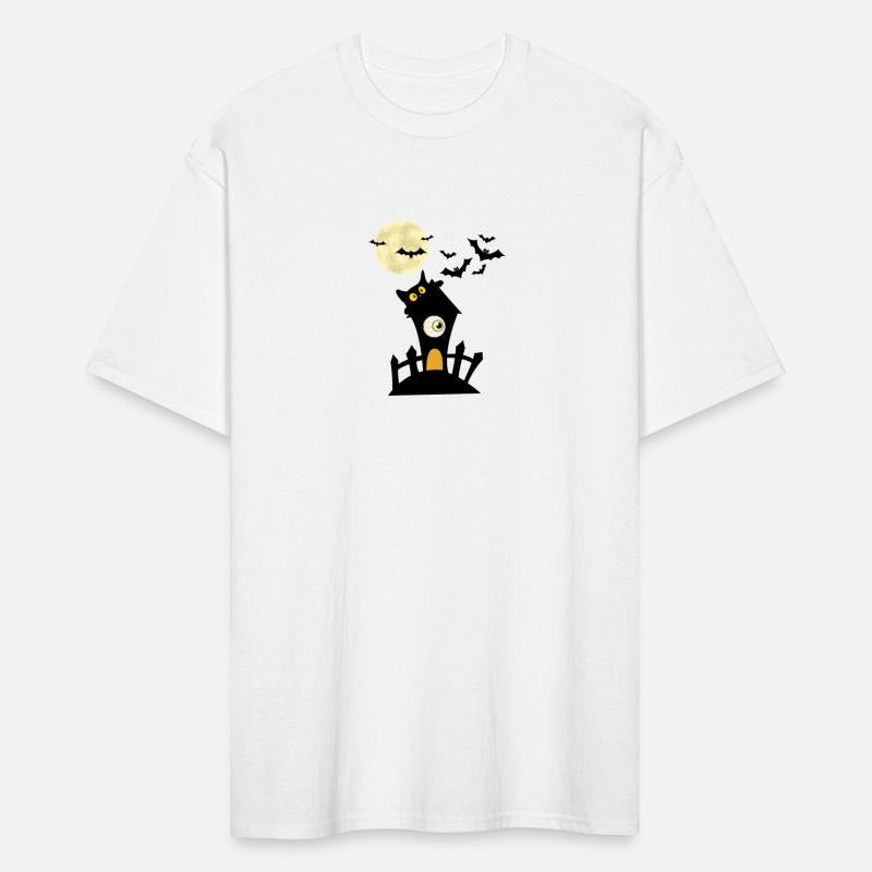 Haunted House with Eye and Black Cat Watching Bats