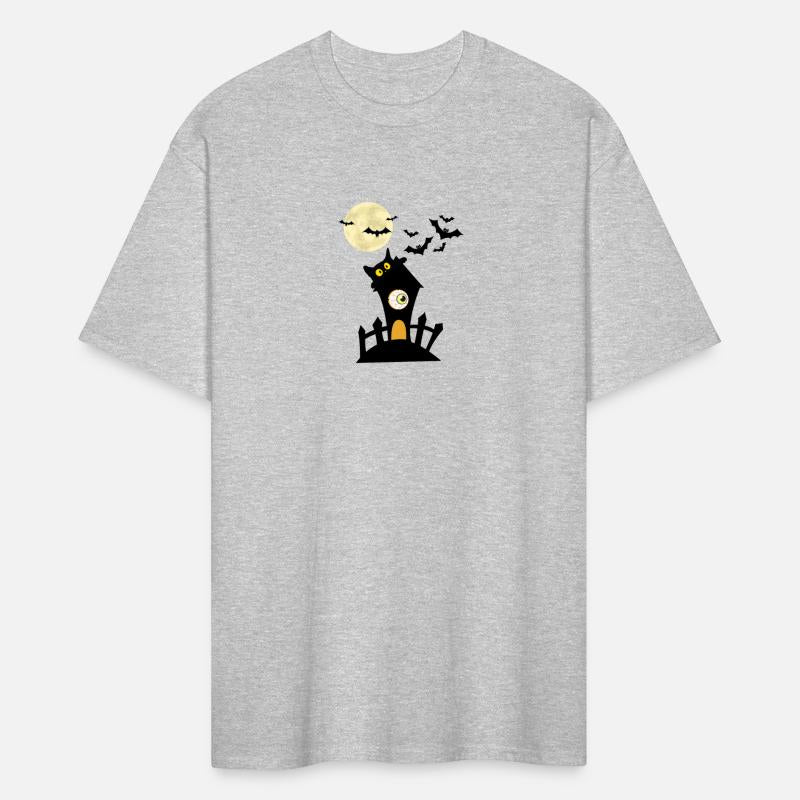 Haunted House with Eye and Black Cat Watching Bats