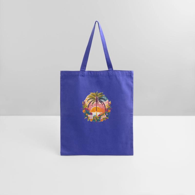 Idyllic sunset landscape with palm tree and flower