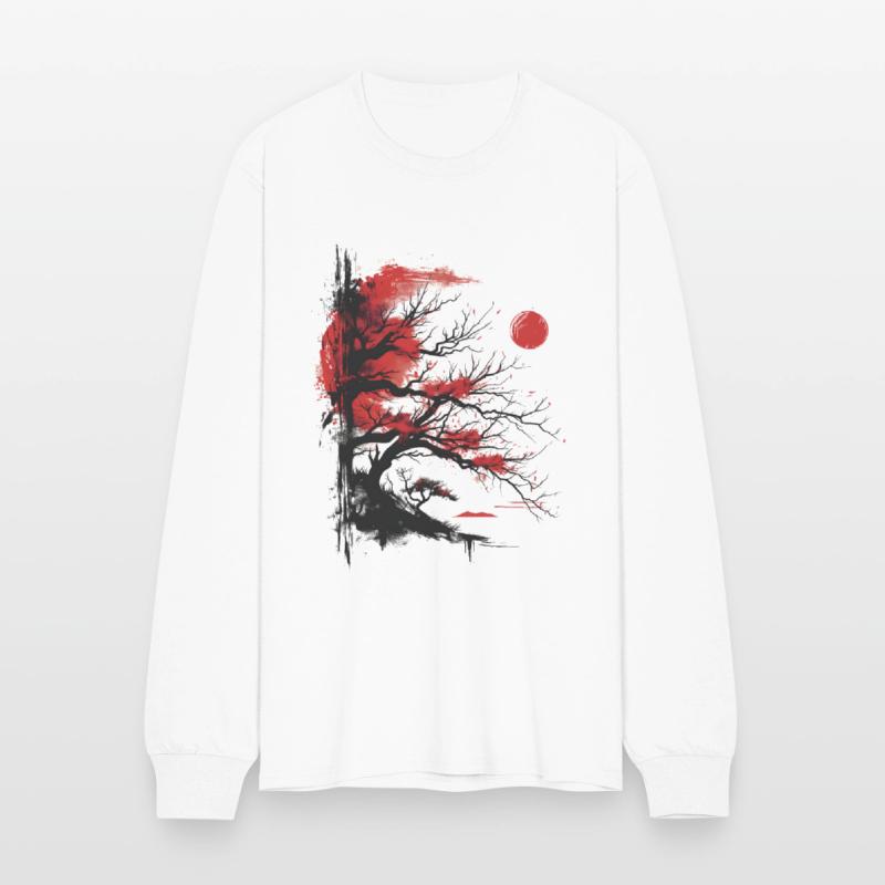 Japanese Tree Aesthetic Buddhism Red Moon