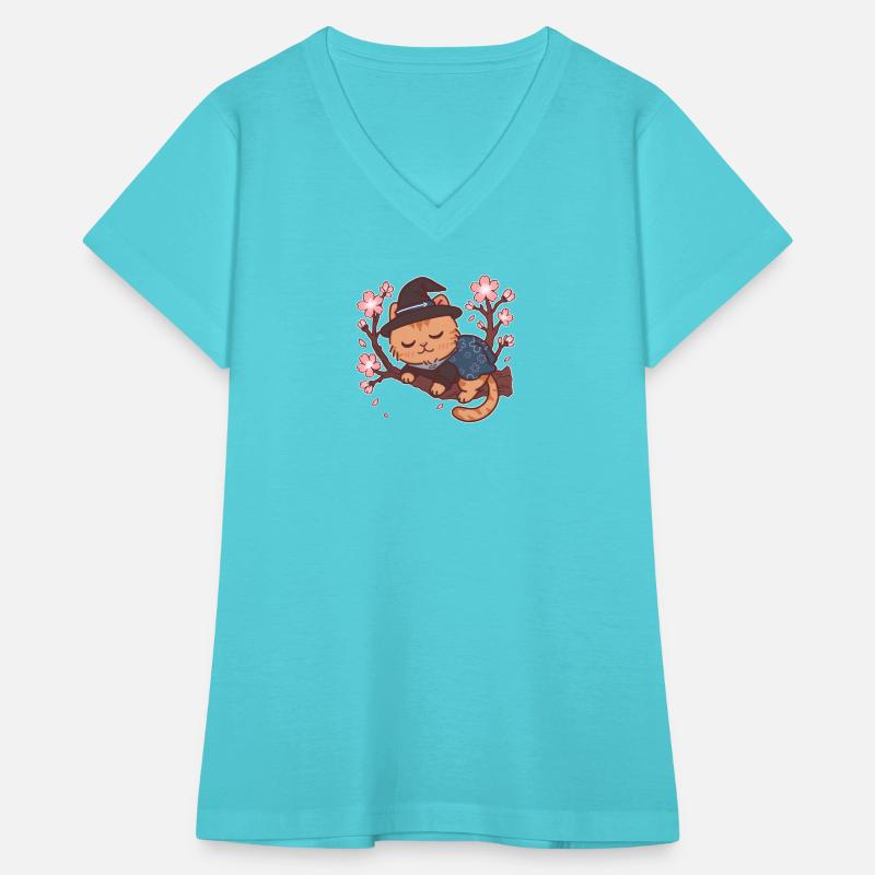 Kawaii Wizard Cat Sleeping on Sakura Tree – Magic