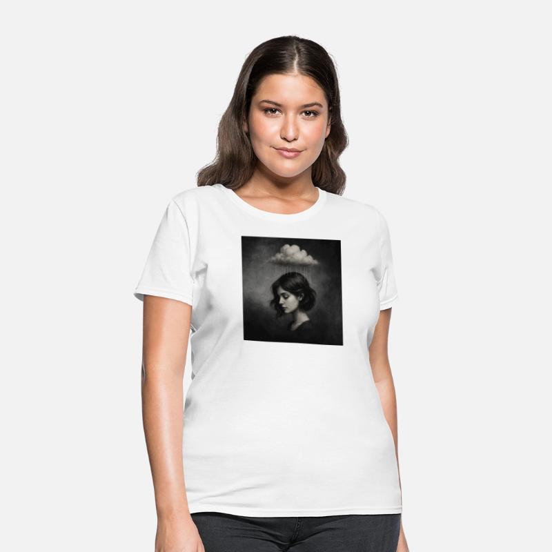 melancholy – woman in rain with clouds & emotion