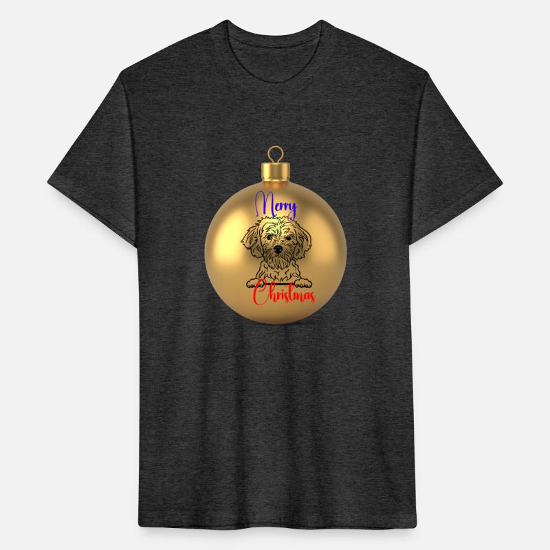 Merry Dog Christmas on a gold ornament.