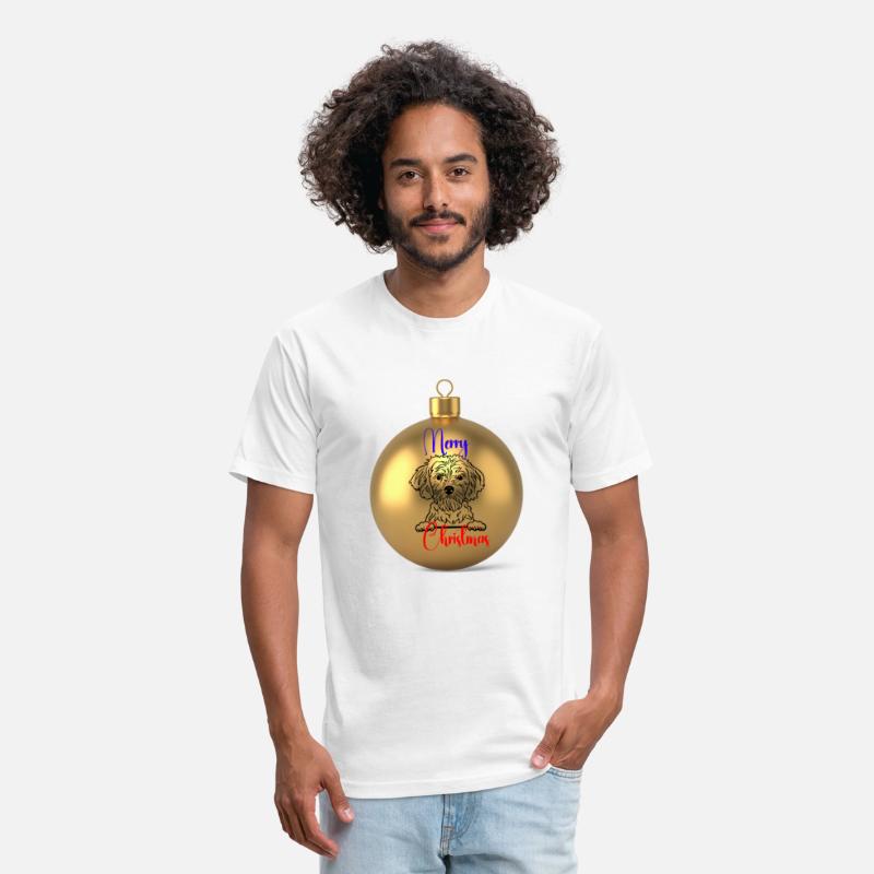 Merry Dog Christmas on a gold ornament.