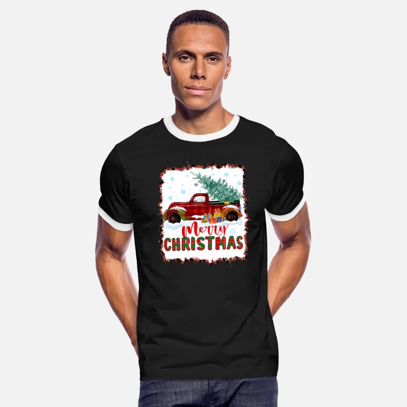 Red Buffalo Plaid Truck Merry Christmas Tree Bleac
