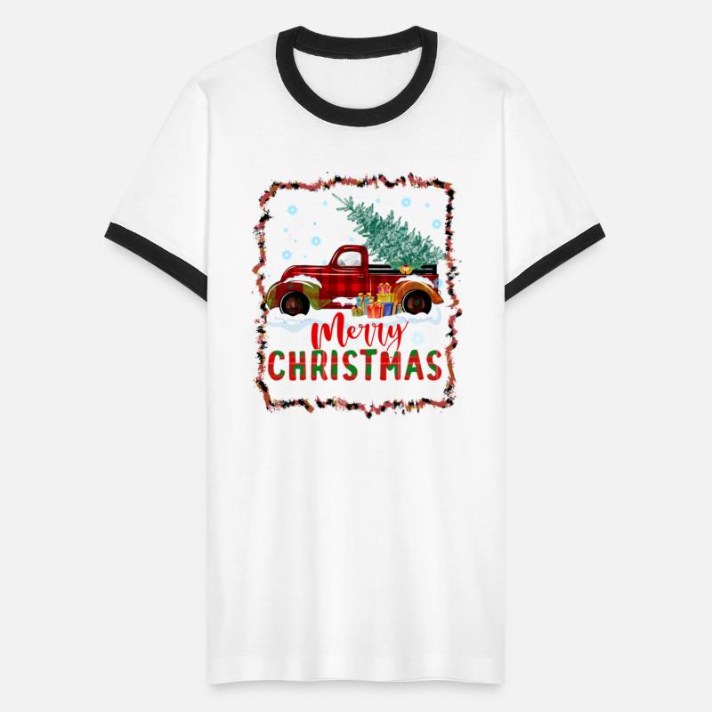 Red Buffalo Plaid Truck Merry Christmas Tree Bleac