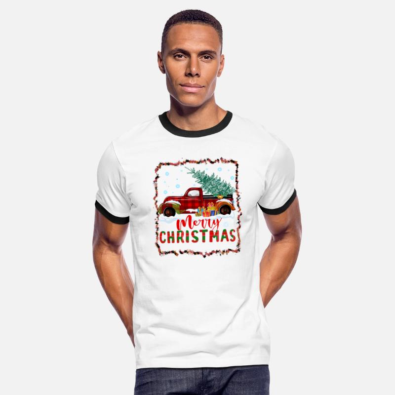Red Buffalo Plaid Truck Merry Christmas Tree Bleac