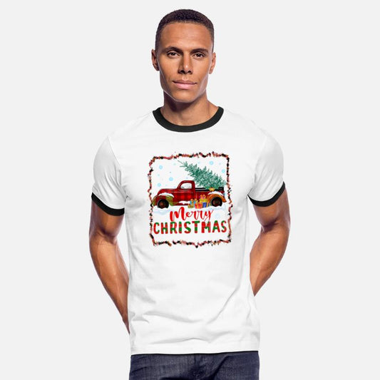 Red Buffalo Plaid Truck Merry Christmas Tree Bleac