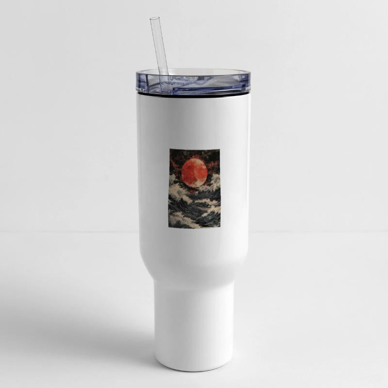 Red Moon Over Stormy Sea