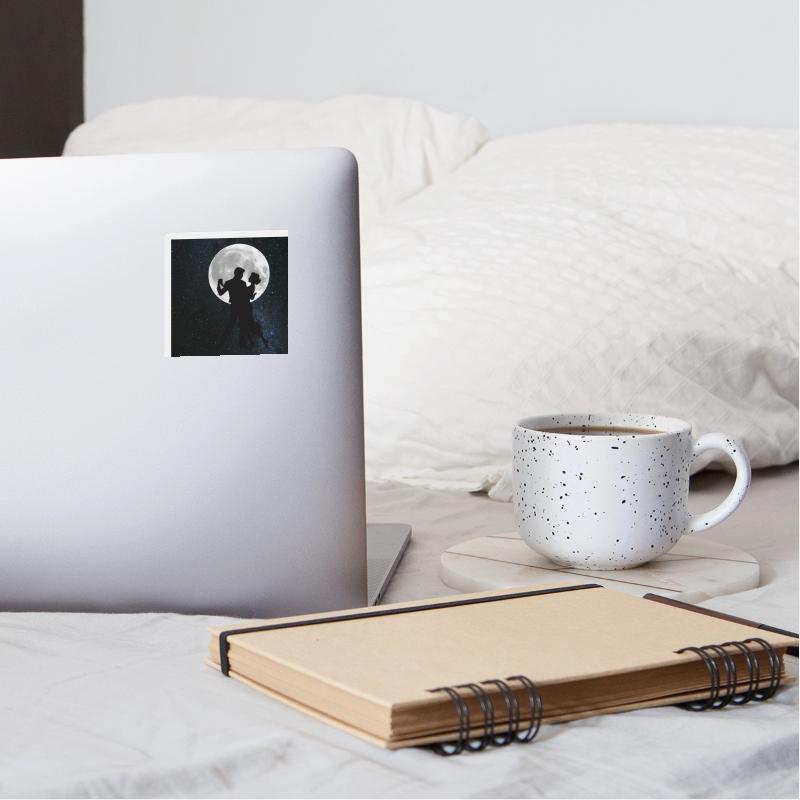 Silhouetted Couple Under Full Moon