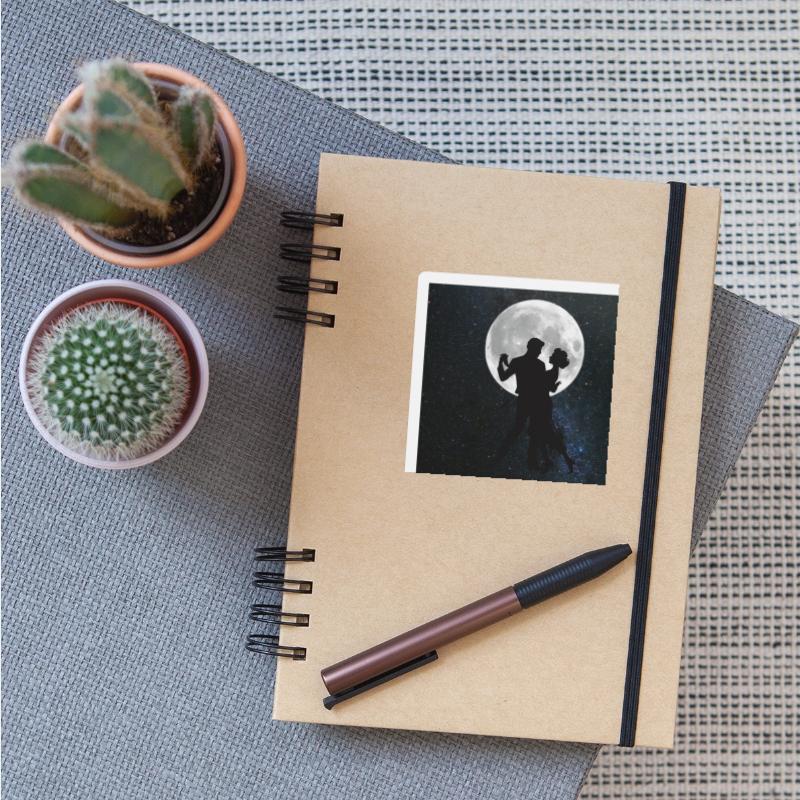 Silhouetted Couple Under Full Moon