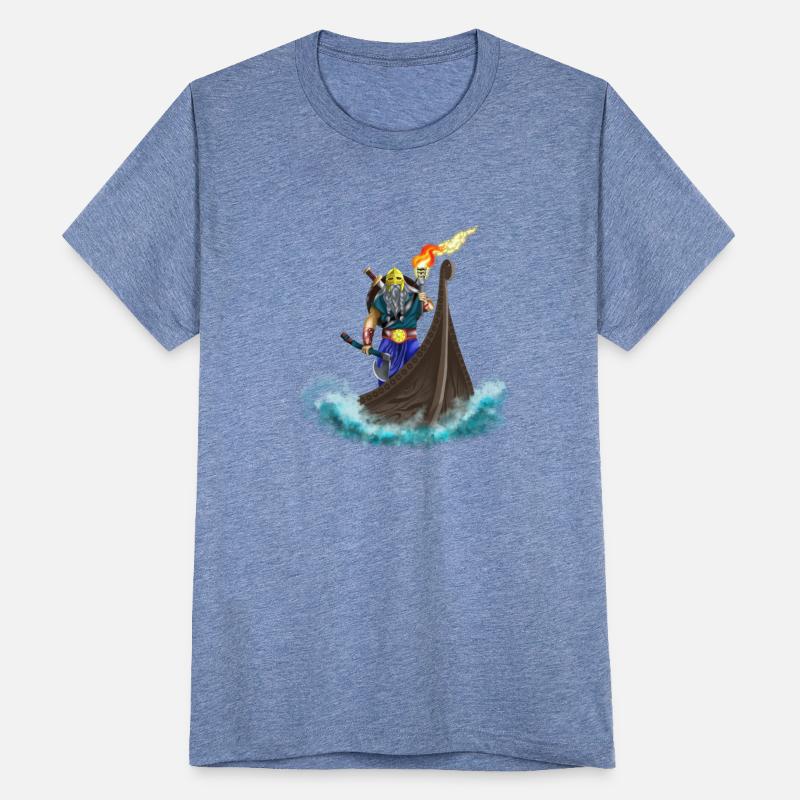 Viking king in Viking ship with torch and axe