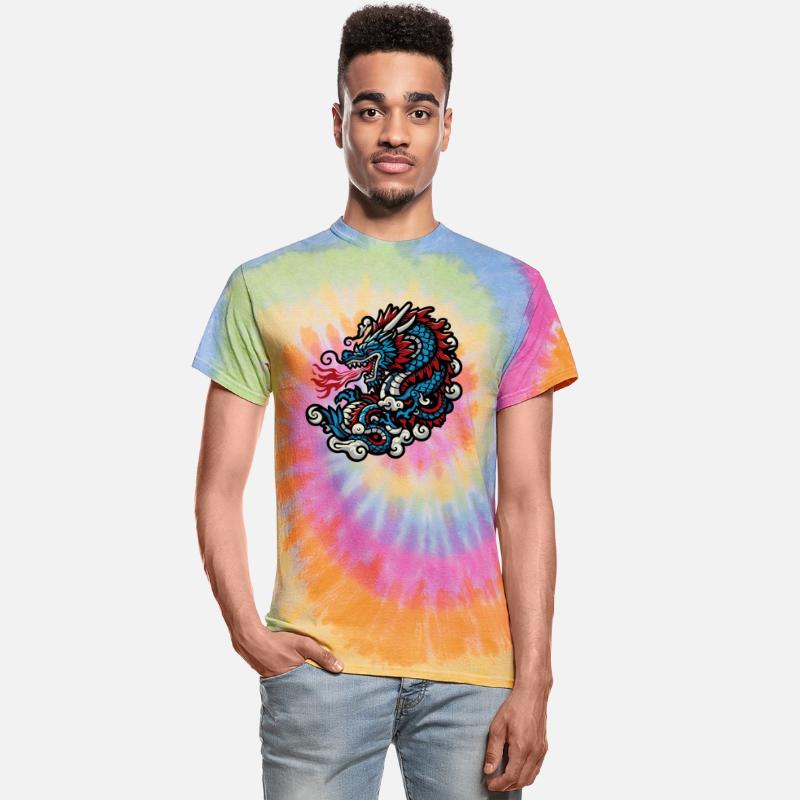 Vintage fire-breathing Blue and Red dragon