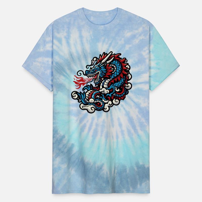 Vintage fire-breathing Blue and Red dragon