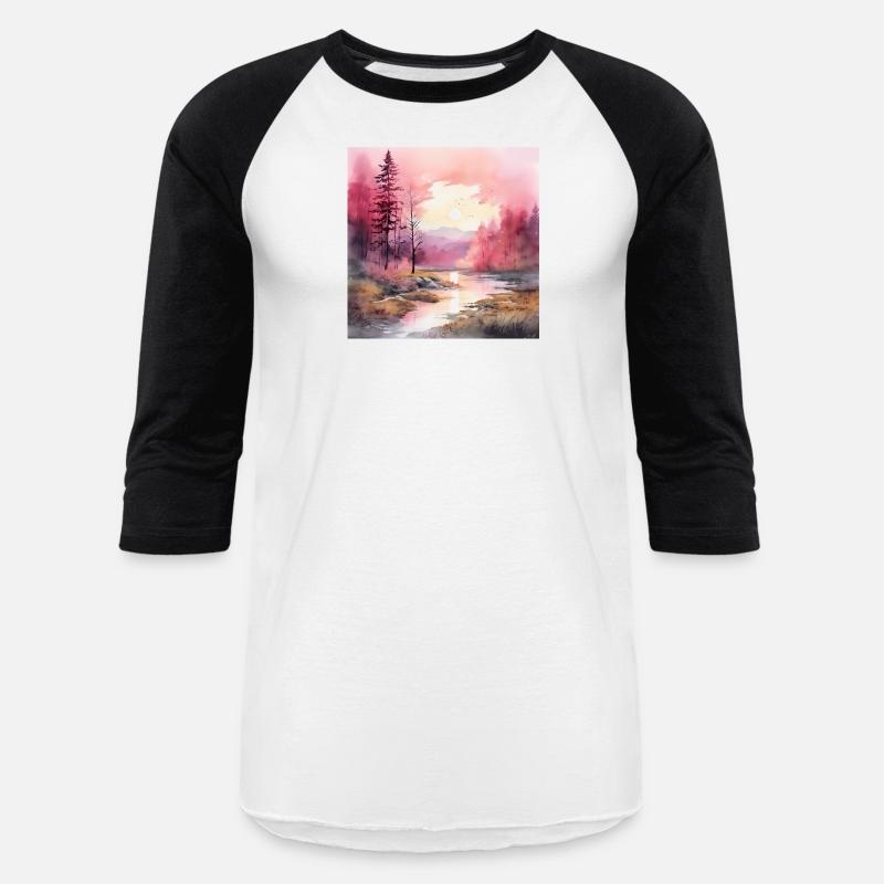 Watercolor pictures of forests in beautiful pink t