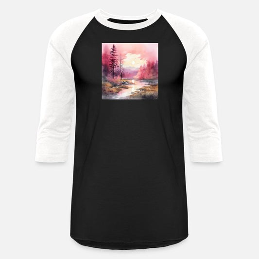 Watercolor pictures of forests in beautiful pink t