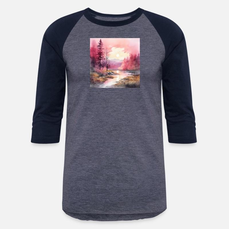 Watercolor pictures of forests in beautiful pink t