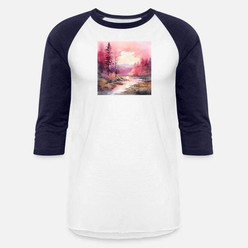 Watercolor pictures of forests in beautiful pink t