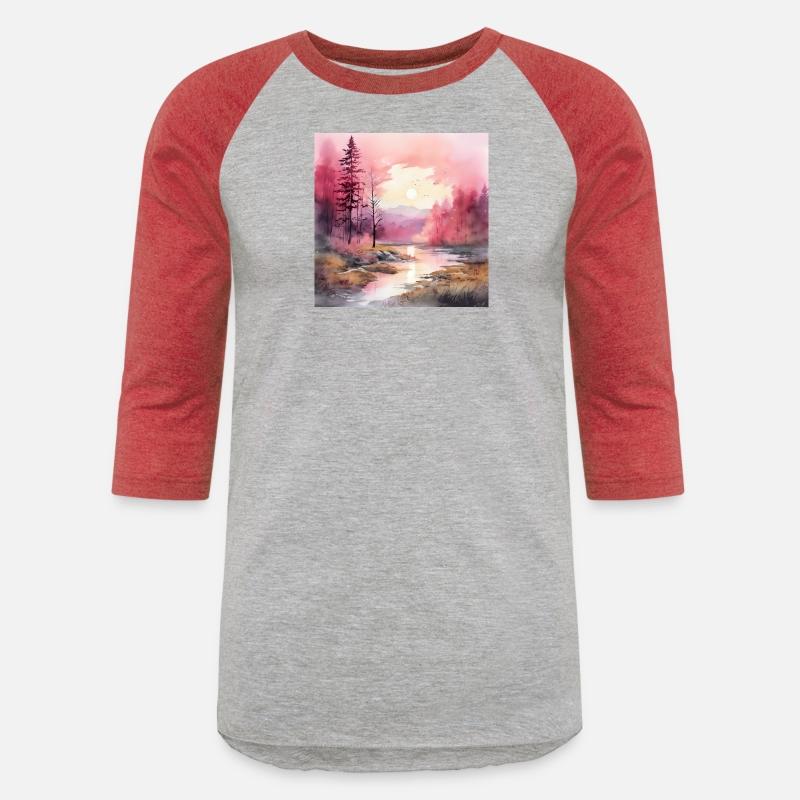 Watercolor pictures of forests in beautiful pink t